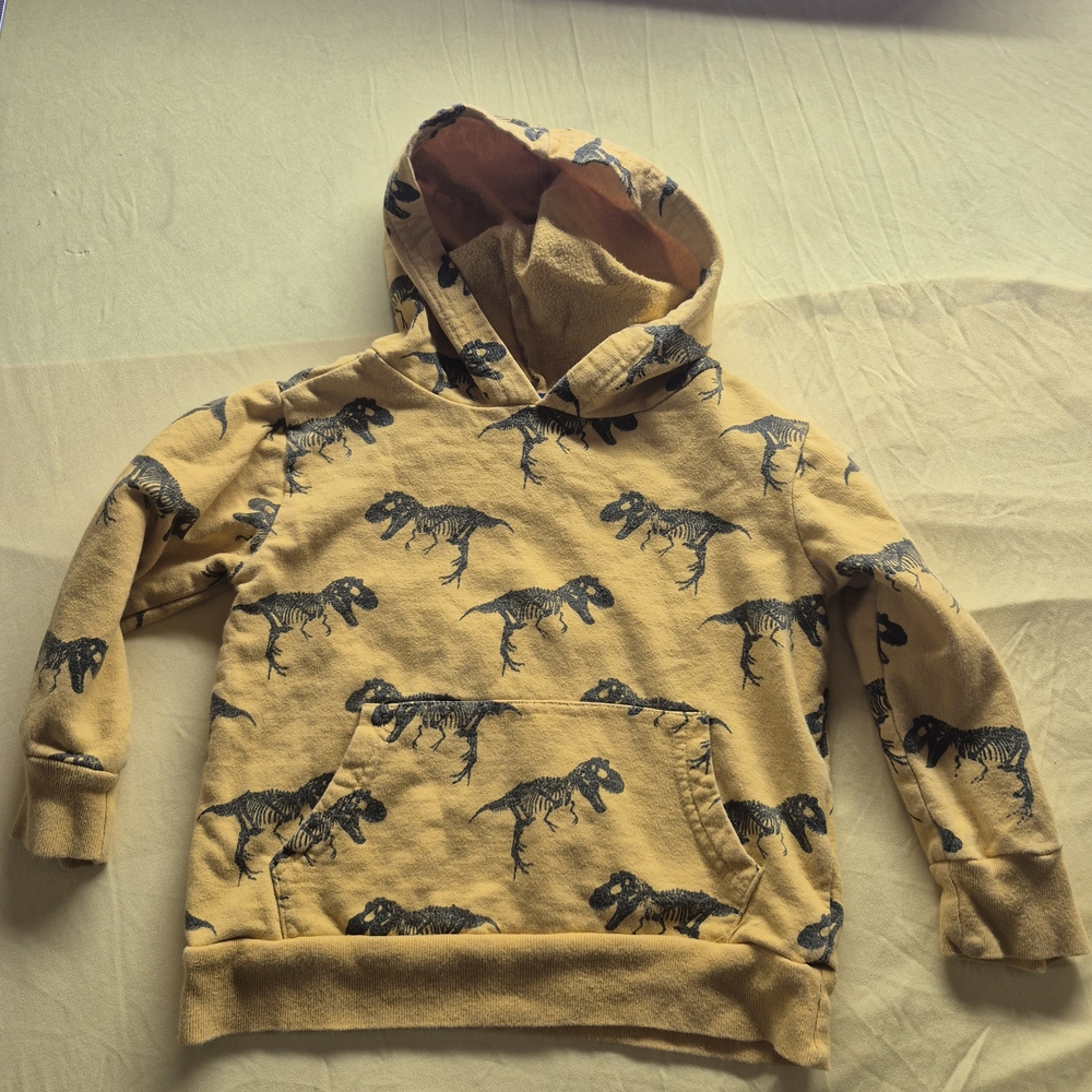 Children's Yellow Dino Print Hooded Sweatshirt